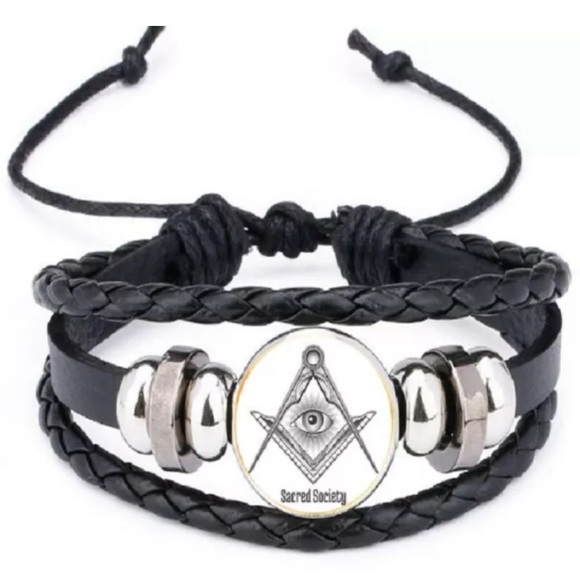 Other - Freemasonry Leather Bracelet Black New